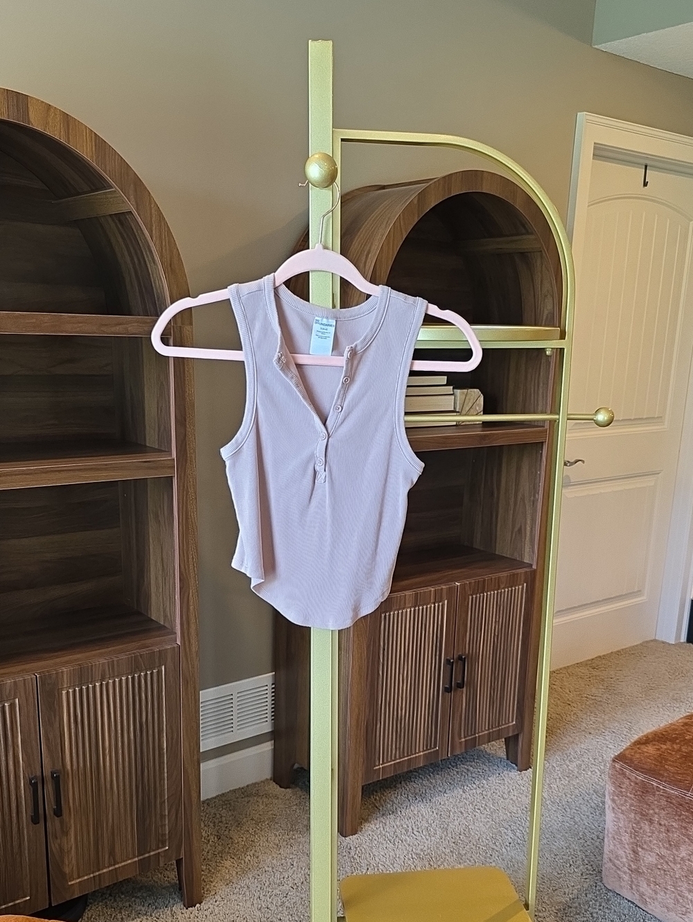 No Boundaries Light Mauve Ribbed Henley Tank